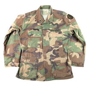 US Army Mens Small Regular USNG‎ Camo Woodland Military Combat DD Patch Jacket